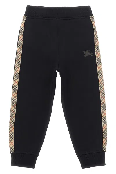 Burberry Black Jogging Trousers With Check Motif Detail