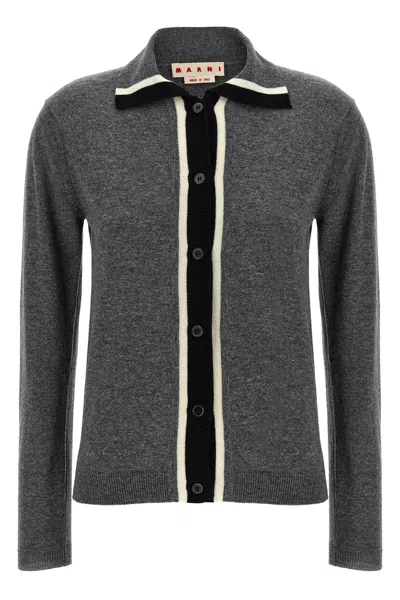 Marni Womens 00n60 Colour-block Brand-embroidered Wool Cardigan In Gray