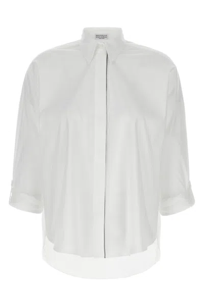 Brunello Cucinelli Oversized White Shirt With Monile Detail In Cotton Blend Woman In White