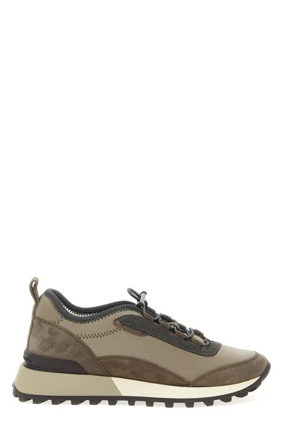 Brunello Cucinelli Streamlined Sneakers With Mesh Panels In Brown