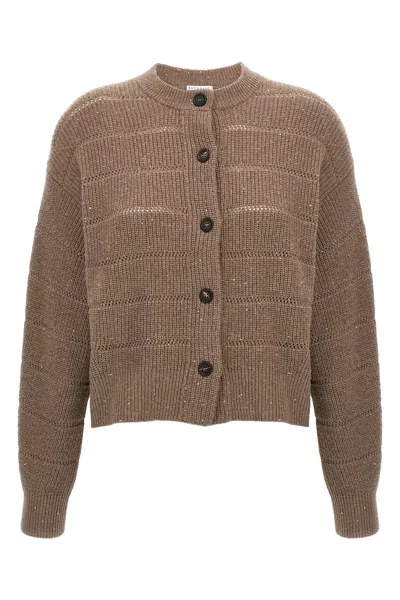 Brunello Cucinelli 'rustic Dazzling Net' Cardigan In Brown