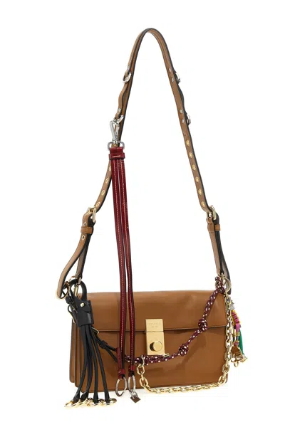Prada Soft Sound Large Caramel Leather Bag With Charms In Brown