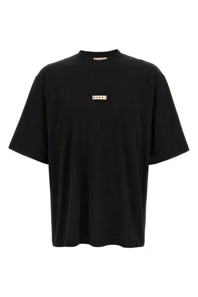 Marni Cotton T Shirt With Logo Print In Black