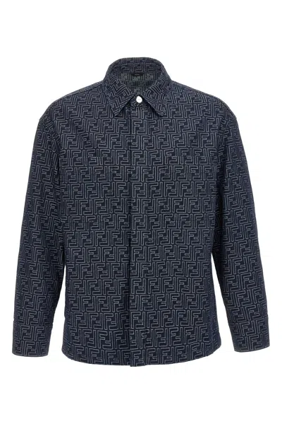 Fendi Giubbino In Denim Ricamato Uomo In Blue