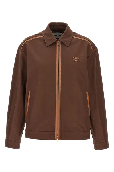 Miu Miu Cotton Jacket With Front Pockets And Contrast Piping