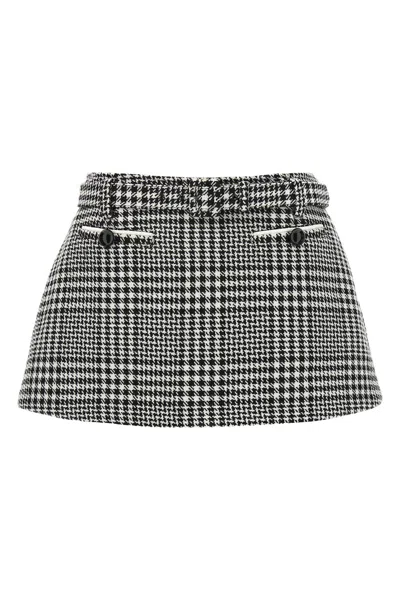 Self-portrait Houndstooth Wool Blend Mini Skirt In Gray