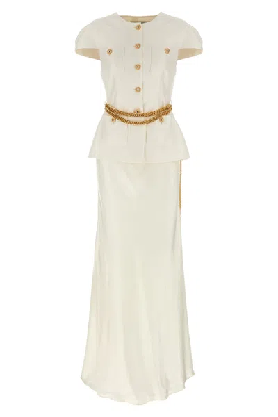 Self-portrait Self Portrait Cream Taffeta Chain Belt Maxi Dress In Neutral