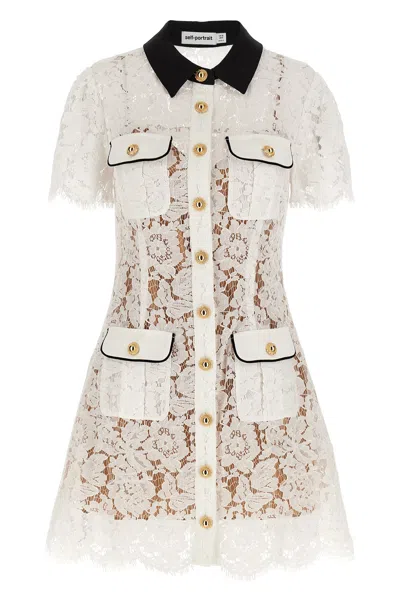 Self-portrait Short Dress With Floral Lace Embroidery Self Portrait In White
