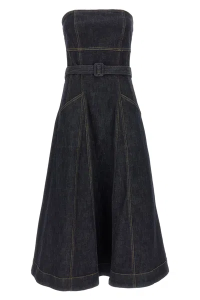 Self-portrait Denim Bandeau Midi Dress In Black