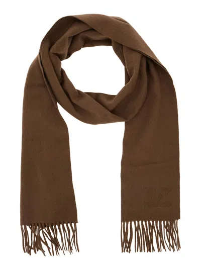 Max Mara Brown Logo Embroidery Rectangular Scarf
