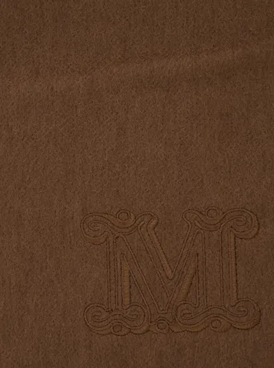Max Mara Brown Logo Embroidery Rectangular Scarf