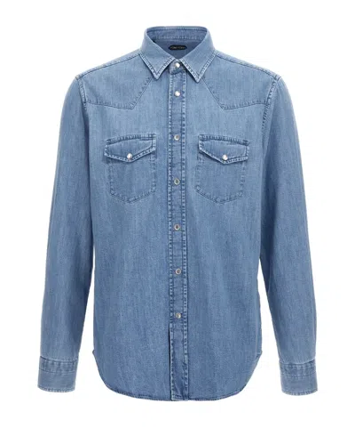Tom Ford Cotton Denim Shirt In Blue