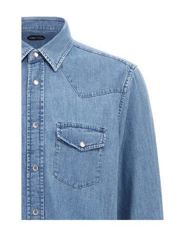 Tom Ford Cotton Denim Shirt In Blue