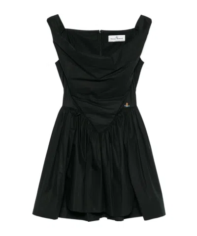 Vivienne Westwood Sunday Black Sleeveless Mini Dress With Corset Bodice And Orb Embroidery On The Front In Cotton Woma