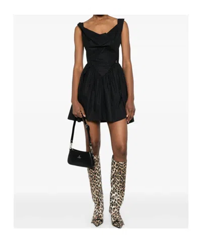 Vivienne Westwood Sunday Black Sleeveless Mini Dress With Corset Bodice And Orb Embroidery On The Front In Cotton Woma