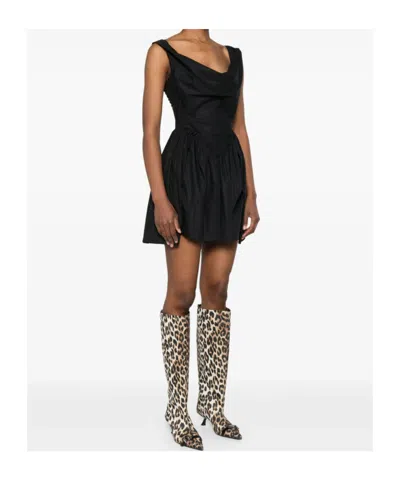 Vivienne Westwood Sunday Black Sleeveless Mini Dress With Corset Bodice And Orb Embroidery On The Front In Cotton Woma