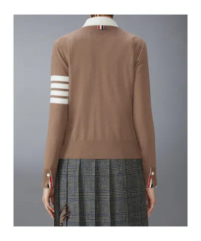Thom Browne Relaxed Fit V Neck Cardigan 4 Bar Stripe In Brown