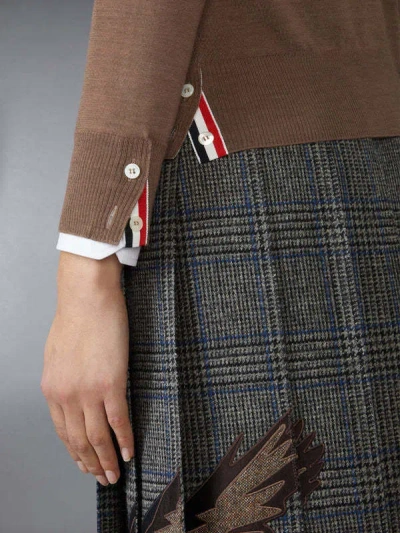 Thom Browne Relaxed Fit V Neck Cardigan 4 Bar Stripe In Brown