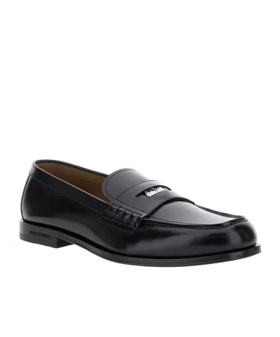 Dsquared2 Black Loafers With Logo Plaque On The Front