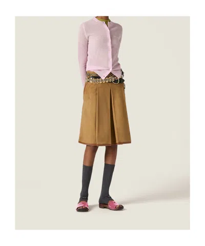 Miu Miu Cashmere Knit Cardigan With Ribbed Collar And Cuffs In Pink