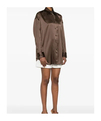 Tom Ford Fluid Charmeuse Silk Shirt In Brown