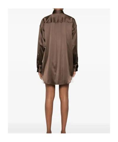 Tom Ford Fluid Charmeuse Silk Shirt In Brown