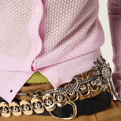 Miu Miu Cashmere Knit Cardigan With Ribbed Collar And Cuffs In Pink