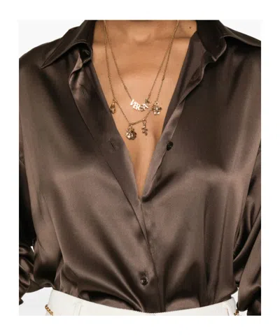 Tom Ford Fluid Charmeuse Silk Shirt In Brown