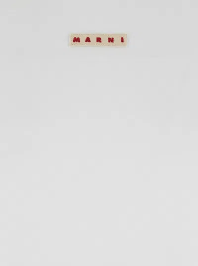Marni White Crewneck T-shirt With Logo Patch On The Front