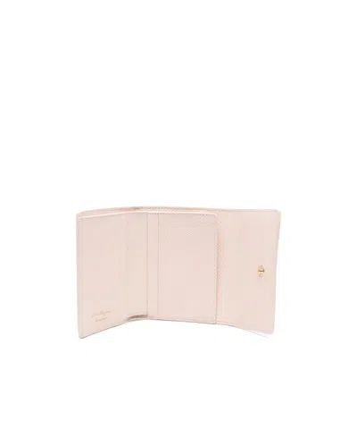 Ferragamo Trifold Wallet Gancini Leather Gold-tone In Pink