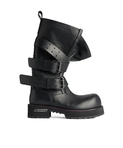 Balenciaga Venom Buckle-strap Leather Boots In Black
