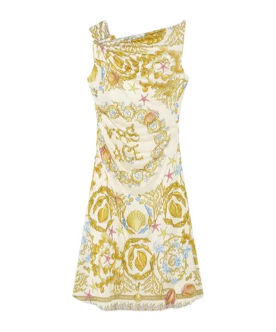 Versace Underwater Barocco Draped Mini Dress In Multi