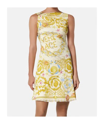 Versace Underwater Barocco Draped Mini Dress In Multi