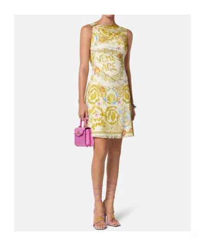 Versace Underwater Barocco Draped Mini Dress In Multi