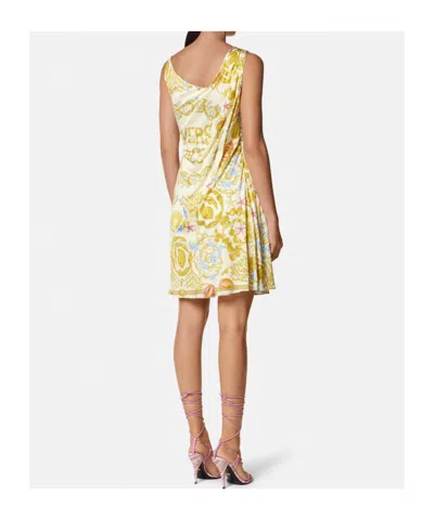 Versace Underwater Barocco Draped Mini Dress In Multi