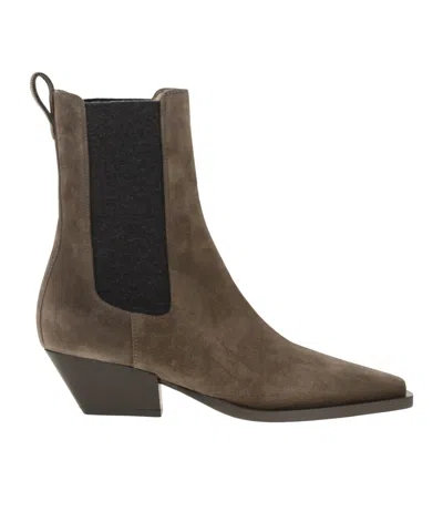 Brunello Cucinelli Brown Ankle Boots With Elastic Side Panel In Suede Woman In Brown