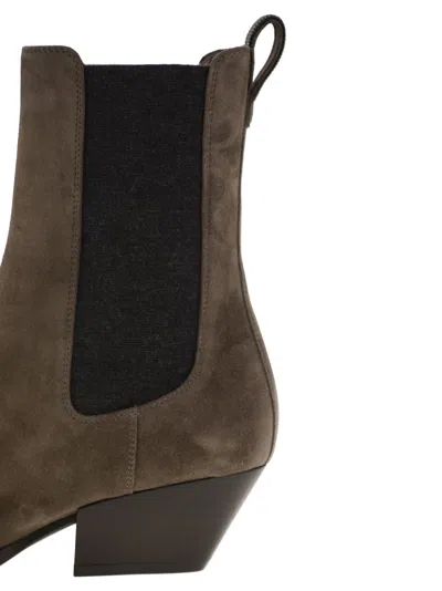Brunello Cucinelli Brown Ankle Boots With Elastic Side Panel In Suede Woman In Brown