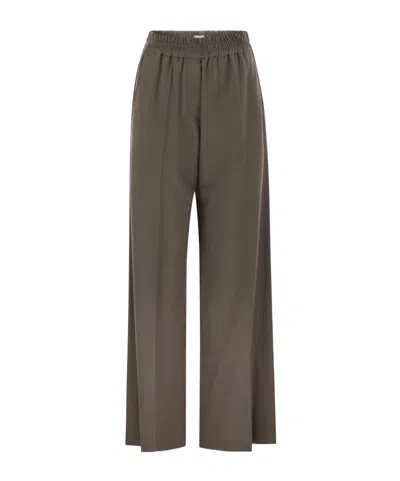 Brunello Cucinelli Trousers Wool Back Pockets Elastic Waistband Wide Leg In Brown