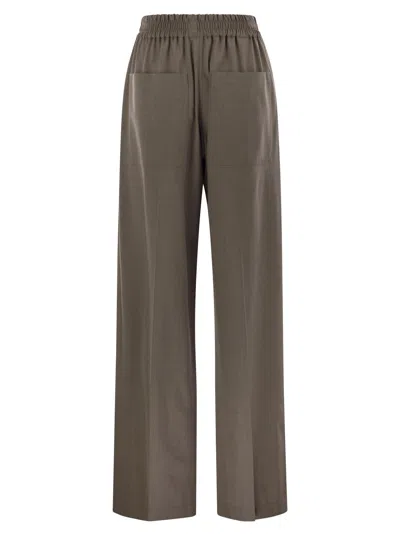 Brunello Cucinelli Trousers Wool Back Pockets Elastic Waistband Wide Leg In Brown