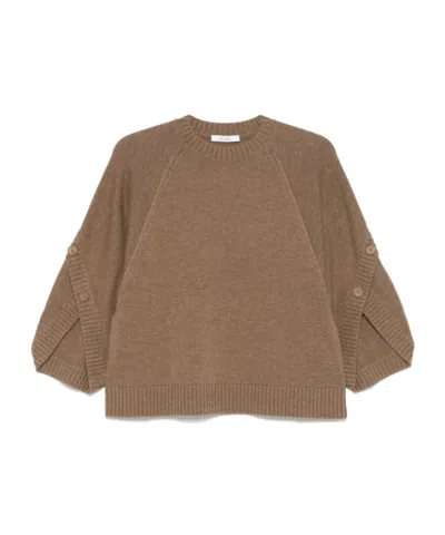 Max Mara Knitwear With Button Detail And Raglan Sleeves In Brown