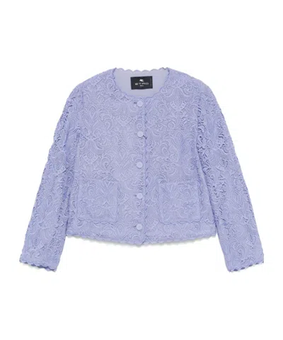 Etro Scalloped Corded Lace Jacket In Blue