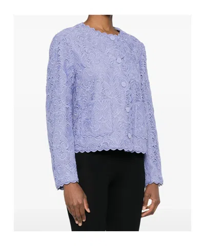 Etro Scalloped Corded Lace Jacket In Blue