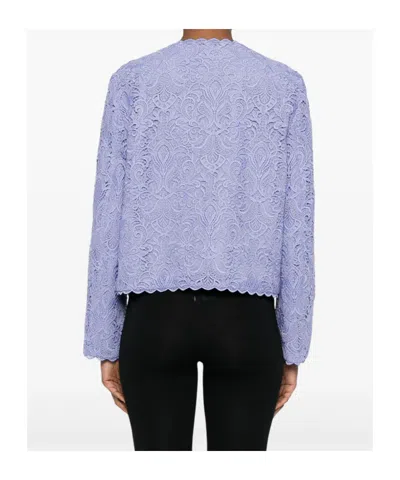Etro Scalloped Corded Lace Jacket In Blue