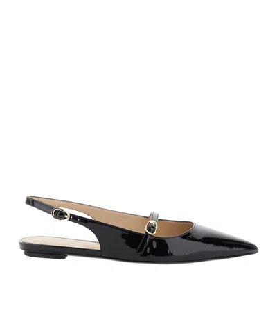 Stuart Weitzman Emilia Patent Mary Jane Slingback Ballerina Flats In Black
