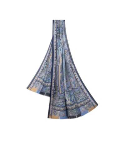 Etro Patterned Cashmere Scarf In Blue