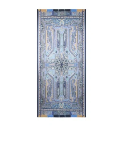 Etro Patterned Cashmere Scarf In Blue