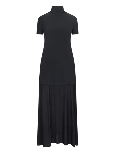 Jil Sander Layered Jersey Midi Dress In Black