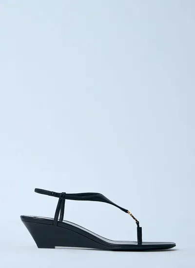 Saint Laurent Cassandra Smooth Leather Wedge Sandals