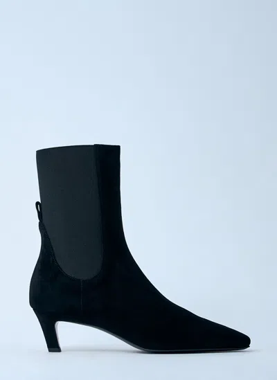 Totême Square Pointed-toe Ankle Kitten-heel Boots In Black Suede