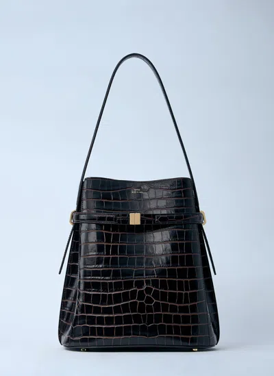 Totême Brown Crocodile-embossed Leather Bucket Bag